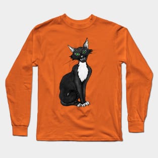 Green Eyed Creepy Cat Long Sleeve T-Shirt